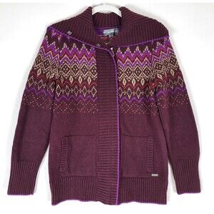 Eddie Bauer Nordic Fair Isle Cardigan Sweater Womens Medium Wool Blend